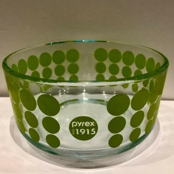 Pyrex Other - 3/$25 Vintage Pyrex Clear Glass Bowl With Lime Green Polka Dots 6" diameter 1915